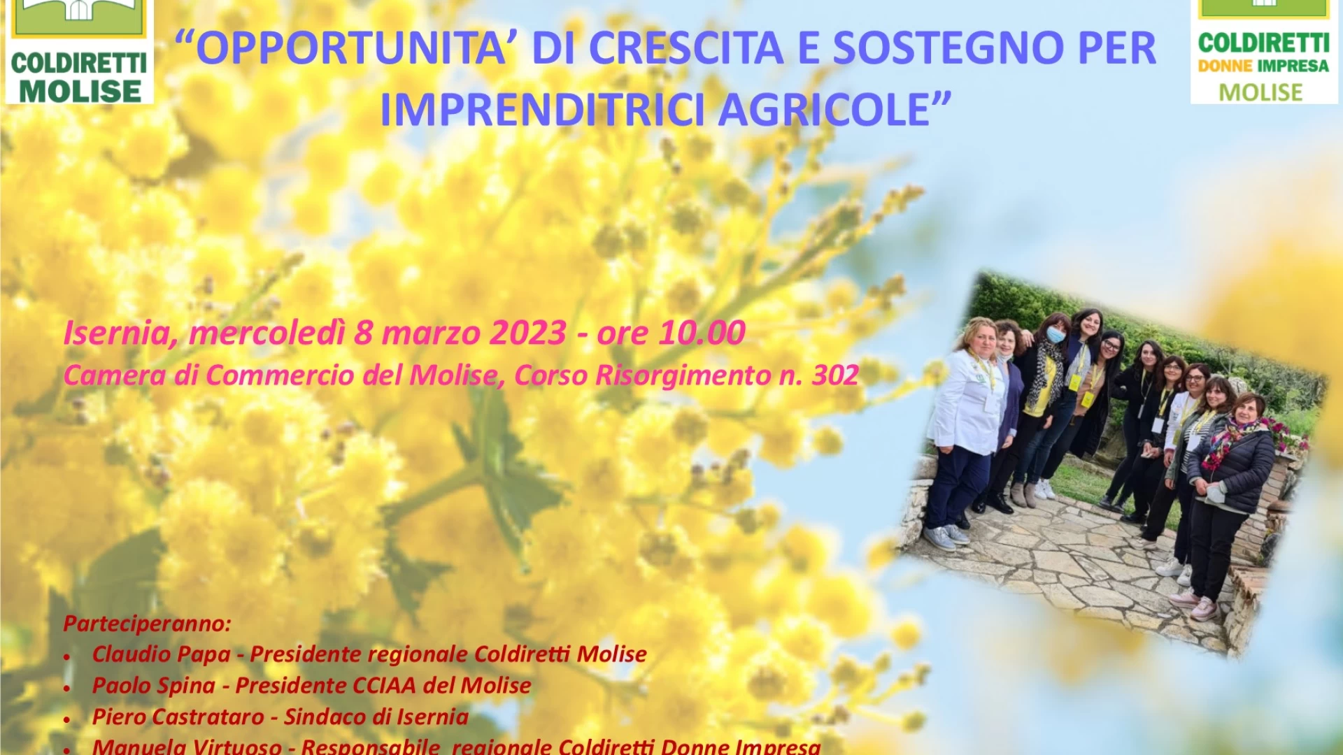 Imprenditrici agricole, l'otto marzo tavola rotonda ad Isernia promossa da Coldiretti Molise
